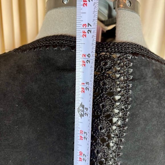 Scully Vintage Suede / Crocheted Black Patchwork Button Dn Boho Cardigan Jacket - Picture 9 of 13